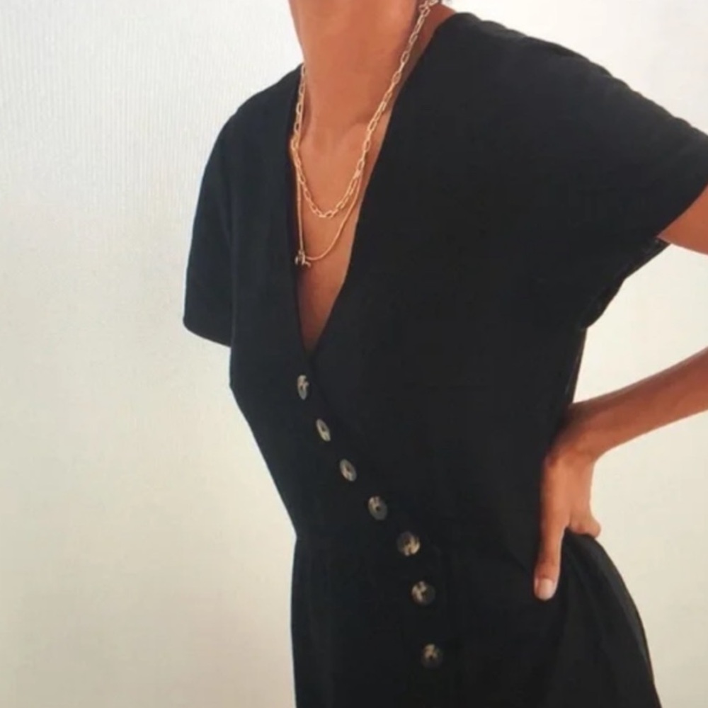 Madewell Black V-Neck Button Midi Dress